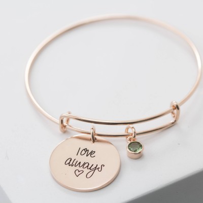 Custom Handwriting Bracelet In Sterling Silver - Engraved Signature Disc Bracelet - Actual Handwriting Jewelry - Expandable Friendship Bangle - Mom Gift