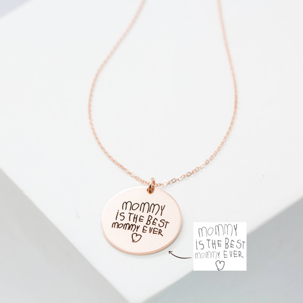 Custom Handwriting Necklace • Actual Handwriting Circle Charm Necklace • Keepsake Jewelry • Memorial Signature Necklace • Mom Gift