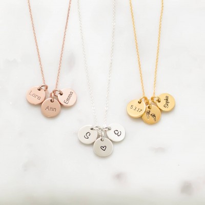 Custom Initials Necklace • Mother Necklace • Dainty Custom Hand-Stamped Disc Personalization • Family Kids Multi-Tag Disk Necklace