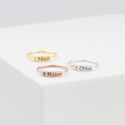 Custom Name Ring • Stacking Bar Ring • Sterling Silver Ring • Baby Name Ring • Birthstone Rings • Mother Gifts • Christmas Gifts
