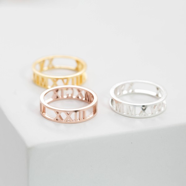 Custom Roman Numerals Ring • Date Ring • Personalize Numeral Jewelry • Anniversary Ring • Stackable Engagement Ring • Promise Ring
