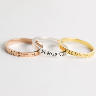 Dainty Coordinates Ring • Stackable Band • Latitude Longitude Ring • Personalized Custom Location Jewelry • Custom Location Ring
