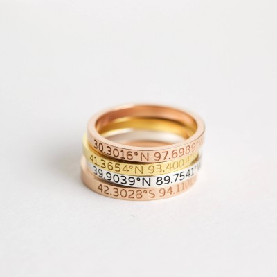 Dainty Coordinates Ring • Stackable Band • Latitude Longitude Ring • Personalized Custom Location Jewelry • Custom Location Ring