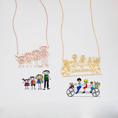 Drawing Necklace - Kid Artwork Necklace - Customized Child Art - Personalized Necklace - Children Drawing Gift for Grandma - Mom Gift