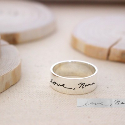 FATHER'S DAY GIFT - Memorial Custom Signature Mens Ring - Actual Handwriting Band Ring - Eternity Ring - Wedding Band - Unisex Ring