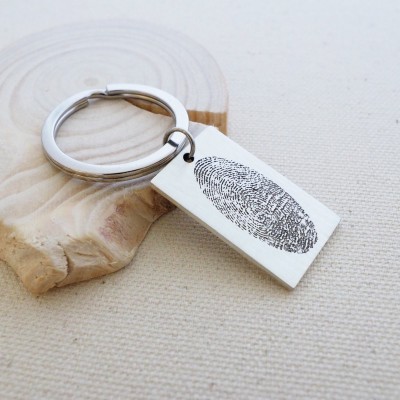 Father Gift - Actual FingerPrint Keychain - Actual Fingerprint Keychain - Engraved Signature Disc Keychain - Personalized Memorial