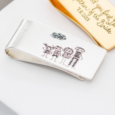 Father of the Bride Gift • Custom Actual Handwriting Money Clip • Personalized Kid Drawing Gift for Dad • Groom Gift • Wedding Gift