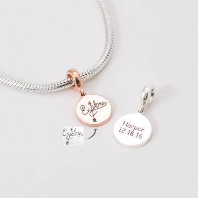 Fingerprint Charm - Customized European Tags - Silver Personalized Name Bead - Handwriting Charm - Fingerprint Jewelry - New Mom Gift