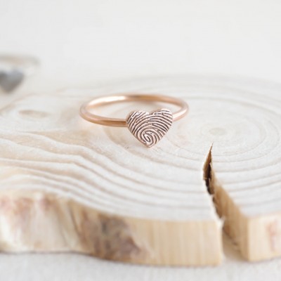 Fingerprint Ring - Dainty Fingerprint Heart Ring - Tiny Fingerprint Ring - Custom Fingerprint Jewelry - Mothers Gift - Christmas Gift