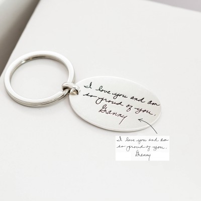 Sterling Silver Grandma Gift - Engraved Actual Handwriting Keychain - Custom Quote Keychain - Hand Stamped Keepsake Jewelry - Mom Personalized Gift