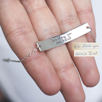 Handwriting Bar Bracelet - Custom Actual Handwriting Jewelry - Personalized Engraved Bracelet - Memorial Handwriting Gift - Mother Gift