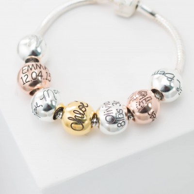 Handwriting Bead - Fingerprint Bracelet - Custom Name European Big Hole Bead - Personalized Jewelry - Stocking Stuffer - New Mom Gift