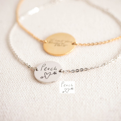 Handwriting Disc Bracelet • Custom Handwriting Engraved Disc • Personalized Keepsake Jewelry • Sentimental Gift • Mother Gift