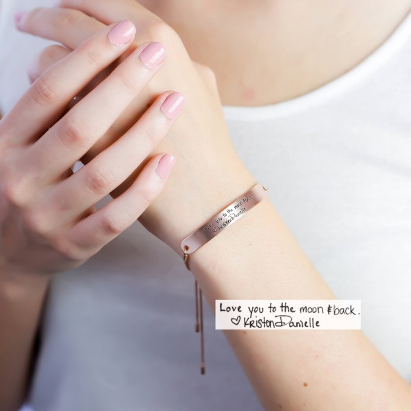 Handwriting Jewelry • Custom Handwriting Bar Slider Bracelet • Personalized Signature Adjustable Bangle • Modern Friendship Gift