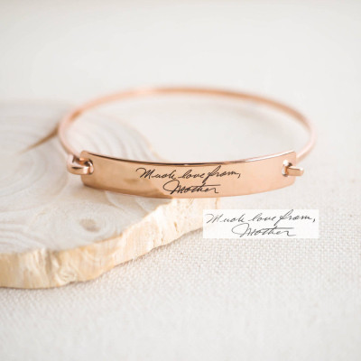 Handwriting Jewelry • Handwriting Bar Bracelet • Custom Actual Handwriting Bangle • Sentimental Keepsake Gift for Mom • Memento Gift