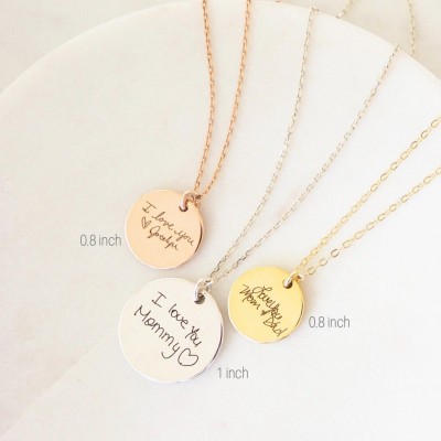 Small Pendant Handwriting Necklace - Custom Handwriting Jewelry - Signature Disc Necklace - Fingerprint Necklace - CHRISTMAS GIFT - Memorial Gift