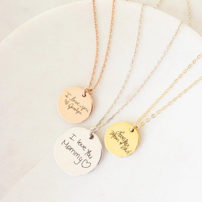 Small Pendant Handwriting Necklace - Custom Handwriting Jewelry - Signature Disc Necklace - Fingerprint Necklace - CHRISTMAS GIFT - Memorial Gift
