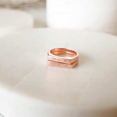 Modern Minimalist Bar Ring • Skinny Personalized Coordinates • Longitude Latitude Ring • Custom Name Ring • CHRISTMAS GIFTS