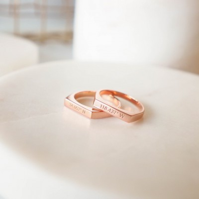 Modern Minimalist Bar Ring • Skinny Personalized Coordinates • Longitude Latitude Ring • Custom Name Ring • CHRISTMAS GIFTS