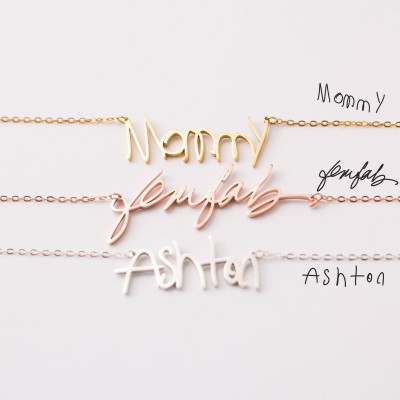Mother Grandma Necklace • Children Handwriting Necklace • Actual Custom Handwriting Jewelry • Baby Actual Signature • Child Writing