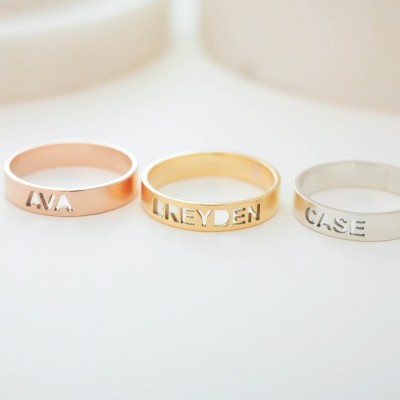 Personalized Name Jewelry • Grandma Gift • Custom Name Ring • Cut-out Style Name Ring • Custom Children Name for Mom • Family Rings