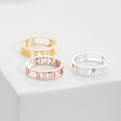 Roman Numerals Ring • Custom Date Ring • Personalized Anniversary Ring • Roman Numeral Jewelry • Wedding Date Band • Engagement Ring