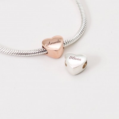 Silver Heart Charm - Personalized Name Beads - Custom Name Jewelry - Big Hole Heart Charm Bracelet - Customized European Beads