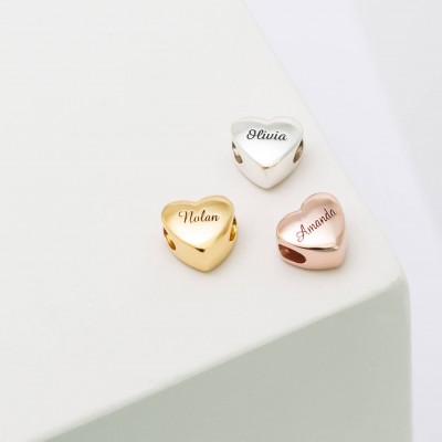 Silver Heart Charm - Personalized Name Beads - Custom Name Jewelry - Big Hole Heart Charm Bracelet - Customized European Beads