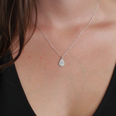 Tiny Teardrop Fingerprint Necklace - Dainty Fingerprint Pendant - Loved One's Fingerprints Jewelry - Memorial Gifts - Mother's Gift