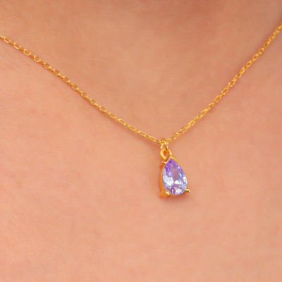 Amethyst Teardrop Choker Necklace - February Birthstone Wedding Jewelry Gemstone Birthday Gift