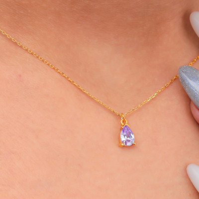 Amethyst Teardrop Choker Necklace - February Birthstone Wedding Jewelry Gemstone Birthday Gift