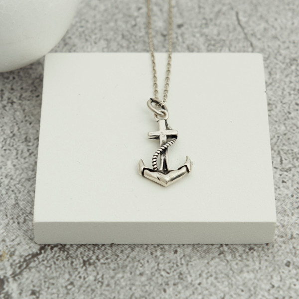 Sterling Silver Men's Anchor Necklace, Personalized Nautical Charm with Initial, Gift for Him,