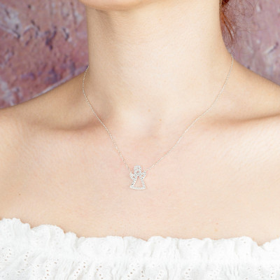 Sterling Silver Dainty Angel Necklace - Christmas Gift for Mother or Grandma