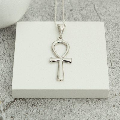 Sterling Silver Ankh Necklace for Men and Women, Egyptian Key of Life Pendant, Gold and Rose Gold Plated, Ideal Mother's Day Gift