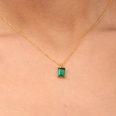 Emerald Baguette Birthstone Necklace | Ruby Birthstone Jewelry | Christmas Gift