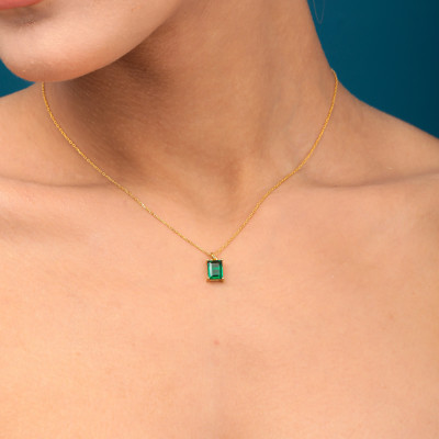 Emerald Baguette Birthstone Necklace | Ruby Birthstone Jewelry | Christmas Gift