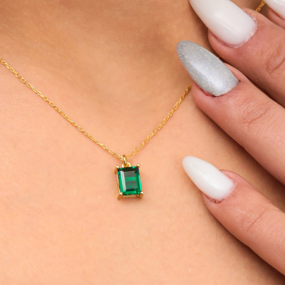 Emerald Baguette Birthstone Necklace | Ruby Birthstone Jewelry | Christmas Gift