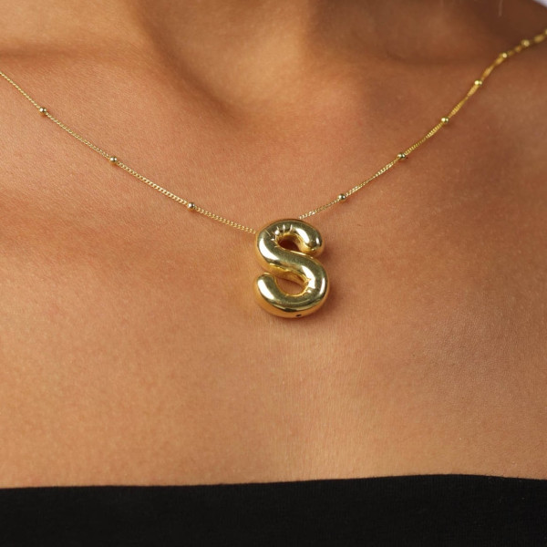 14k Gold Initial Bubble Necklace, Gold Filled Balloon Letter Necklace, Sterling Silver Letter Necklace, Valentine's Gift for Mother