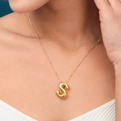 Gold Filled Bubble Letter Initial Necklace - Gourmet Chain Option, Bridesmaid Gift,