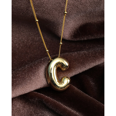 Gold Filled Bubble Letter Initial Necklace - Gourmet Chain Option, Bridesmaid Gift,