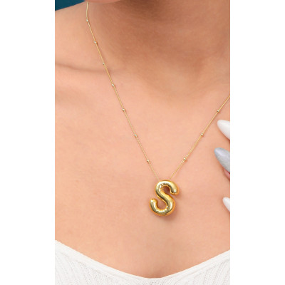 Gold Filled Bubble Letter Initial Necklace - Gourmet Chain Option, Bridesmaid Gift,