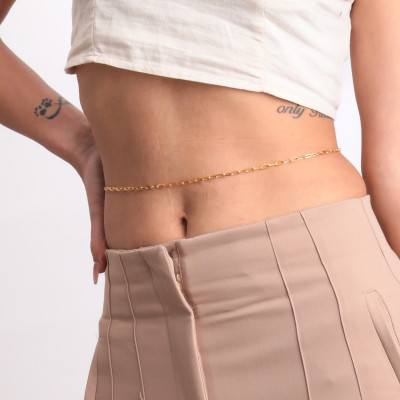 Personalized Silver Belly Chain with Zircon Letter Charm and Dainty Paperclip Waist Chain -