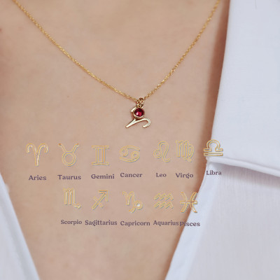 Personalized Zodiac Birthstone Necklace - Handmade Gift