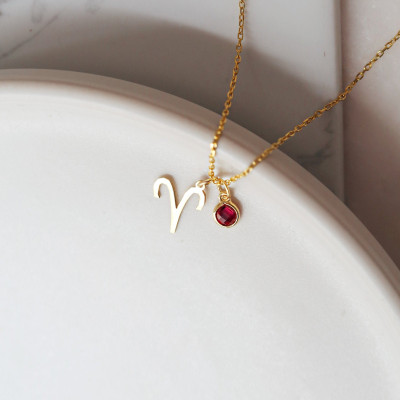 Personalized Zodiac Birthstone Necklace - Handmade Gift