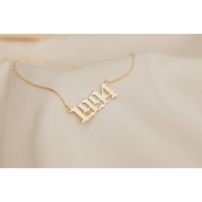 Personalized Birth Year Necklace in Old English Font - 18K Gold, Rose Gold, Silver Anniversary Pendant Christmas Gifts