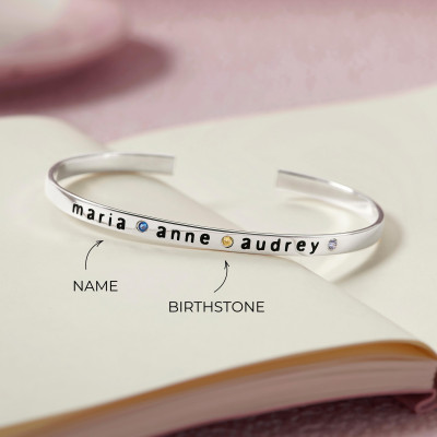 Custom Family Birthstone Bracelet for Mom & Grandma, Silver/Gold Personalized Bracelet with 1-5 Birthstones and Names,