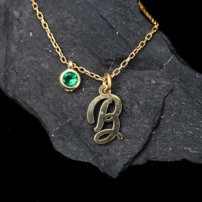 Gold Birthstone Initial Necklace - Custom Birthstone & Letter Jewelry for Birthdays - Personalized Necklace