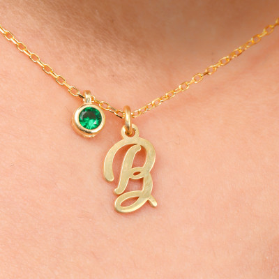 Gold Birthstone Initial Necklace - Custom Birthstone & Letter Jewelry for Birthdays - Personalized Necklace