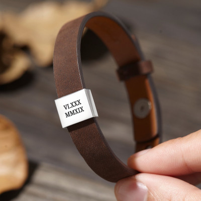 Men's Personalized Black & Brown Leather Bracelet - Engraved Gift for Boyfriend, Husband, Dad - Christmas Gift