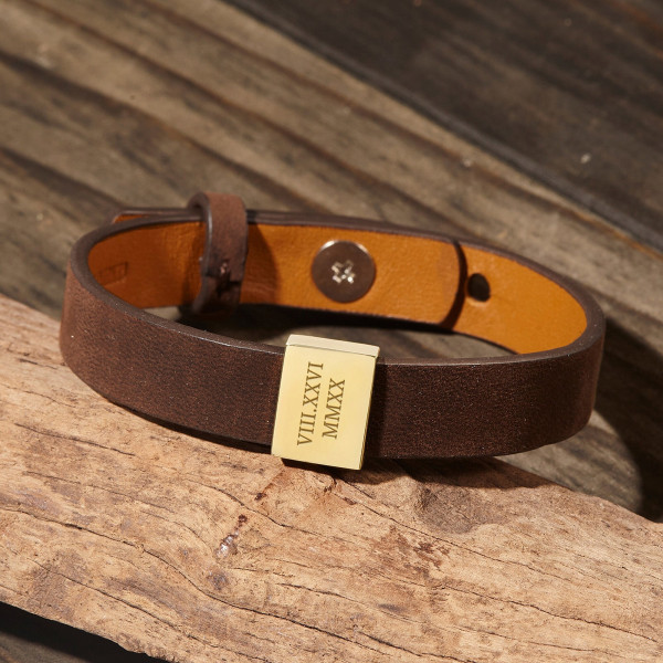 Men's Personalized Black & Brown Leather Bracelet - Engraved Gift for Boyfriend, Husband, Dad - Christmas Gift